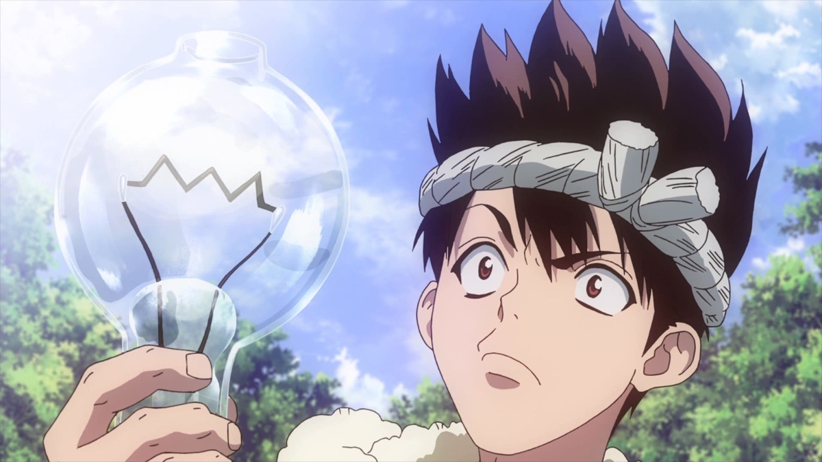 Dr.STONE 第1期 手作りの電球を掲げるクロム